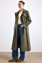 Double-Breasted Trench Coat with Cape Detail and Water-Repellent Feature Haki̇ 6890 - 3