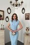 Baby Blue Atlas Dress with Belt Accessory - 3
