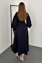 Navy Blue Rose Detailed Scuba Dress - 4