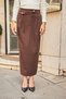 Women's Stretchy Premium Fabric High Waist Pleated Side Pocket Slit Long Ankle Length Skirt - Brown - 5