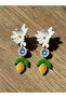 Limonchelli Handmade Polymer Clay Lemon Earrings |   Floral Blue and White Design Women's Earrings