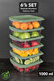 6-Piece Square Food Storage Container - Food Organizer Microwave Safe Kitchen Organizer 1Lt Green