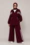 High Collar Striped Suit with Elastic Sleeves and Waist, Zipper Closure - Burgundy