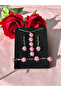 Velvet Pink Rose Necklace Bracelet Earring Set - 6