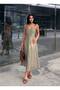 Khaki Thin Beaded Strap A-Line Summer Midi Dress 8136 - 2