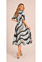 Modal Fabric Buckle Detailed Belted Patterned Midi Dress - 3