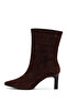 Women's Brown Thin Heeled Printed Suede Leather Boots Wf16000891 - 3