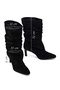 Women's Black Thin Heeled Suede Leather Boots Wf160013Ds - 4