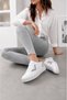 Women's White Silver Glitter Detailed Thick Sole Casual Sports Shoes