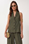 Linen Vest Trousers Set Lby0062 Khaki - 4
