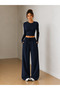 Opportunity Product 3-Piece Women's High Waist Black Gray Navy Blue Wide Leg Sweatpants Set - 4