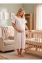 New Season Light Beige Muslin Fabric Easy Breastfeeding Design with Ruffle Sleeve Detail Summer 100% Cotton Maternity Nightgown - 5