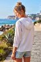 White Hooded Raglan Sleeve Jacket with Zipper Pockets, Tieable Waist, Embroidered Casual Cotton Woven Jacket 66 60 - 7