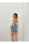 Women's Strapless Floral Patterned Lace-Up Backless Peplum Crop Blouse - 5