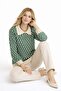Women's Green Cream Polo Collar Patterned Knit Sweater - 4