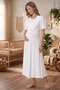Ecru Double-Breasted Ruffled Design Cotton Maternity Nightgown-Dressing Gown, Pajama Set, Set of 4 - 6