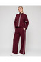 Women's Modal Fabric Stripe Detailed Stand Collar Zippered Wide Leg Sweatpants Set - 5