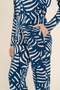 Women'S, Leaf Patterned, Navy Blue, Shirt Pajama Set (with Socks as a Gift) - 6