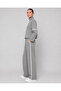 Women's Modal Fabric Stripe Detailed Stand Collar Zippered Wide Leg Sweatpants Set - 7