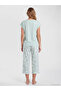Lcw Dream Green Crew Neck Floral Women's Capri Pajamas Set - 4