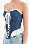 Women's Denim Fabric Lace Ruffle Detailed Design Corset - 6