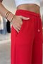 Women's Red Palazzo High Waist Elastic Combed Cotton Soft Fabric Colorful Lace-Up Loose Leg Casual Comfortable Sweatpants - 4