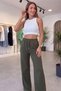 Women's Khaki Palazzo High Waist Elastic Combed Cotton Soft Fabric Colorful Lace-Up Loose Leg Casual Comfortable Sweatpants - 4