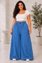 Women's Elastic Waist Lace-Up Extra Wide Leg Lace-Up Palazzo Jeans 38-52