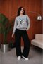 Women's We Out of Saat Graphic Printed Comfortable Fit Crew Neck Gray Sweatshirt - 3