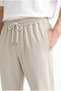 Men's Beige Parachute Fabric Trousers with Elasticated Legs and Zippered Back Pockets - 6