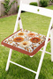 Fringed Zippered Chair Cushion with Autumn Flowers and Leaf Branches Pattern - Tufted Kitchen Decoration