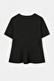 Siyah Peplum Reglan Kol Kısa Kollu Aksesuar Detaylı İnterlok Örme Bluz TBBSS26AF00179 - 7