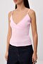 Pink Plain Fitted Double-Breasted Spaghetti Strap Sleeveless Long P Cotton R Rib Knit Knitted Undershirt Twoss26Al00069 - 3