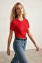 Red Pleated Blouse Tdrss26Bz00056 - 2