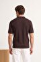 Kahverengi Regular Kesim Dokulu Fermuarlı Triko Polo Yaka T-shirt TMNSS26PO00037 - 3