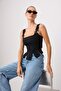 Siyah Asimetrik Detaylı Dokuma Korse Bluz TWOSS26BZ01091 - 6