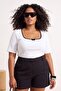 Ecru Square Neck Bow Detailed Knitted Plus Size Blouse Tbbss26Af00150 - 2