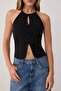 Siyah Düz Fitted Boyundan Bağlamalı Kolsuz Düğmeli Scuba Krep Örme Bluz TWOSS26BZ01019 - 3