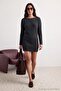 Black Boat Neck Low Sleeve Mini Length Knitwear Dress Twoaw27El00013 - 6