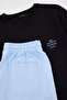 Black Blue Regular Fit Slogan Printed 100% Cotton Knitted Pajama Set Tmnaw27Pt00013 - 7