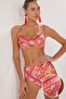 Şal Desen Taş Baskı Balconette Kaplı Hipster Yüksek Bel Bikini Takımı TBESS25BT00142 - 4