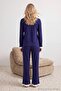 Navy Blue 100% Cotton Frilly Knitted Pajamas Set Thmaw26Pt00057 - 5