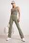 Haki Fırçalı Soft Kumaş Flare/İspanyol Paça Örme Spor Tayt THMSS26TY00016