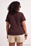 Kahverengi Peplum Kısa Kollu %100 Pamuk Örme Bluz TBBSS26AF00166 - 4