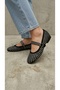 Women's Black-Silver Strass Stone Buckle Stylish Suede Ballerinas 1.5cm Byndrsvn01 - 7