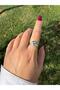 Women's Silver Color Green Stone Snake Ring - 4