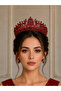 Red Crystal Stone Stylish and Elegant Wedding and Engagement Red Bridal Crown and Earring Set
