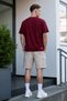 Burgundy Loose Fit Men's T-Shirt 100% Cotton Crew Neck Solid Color T-Shirt - 2