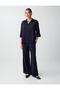 Navy Blue High Waist Regular Leg Long Woven Trousers - 2