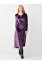 Plum Draped Collar Long Sleeve Knitted Velvet Long Dress